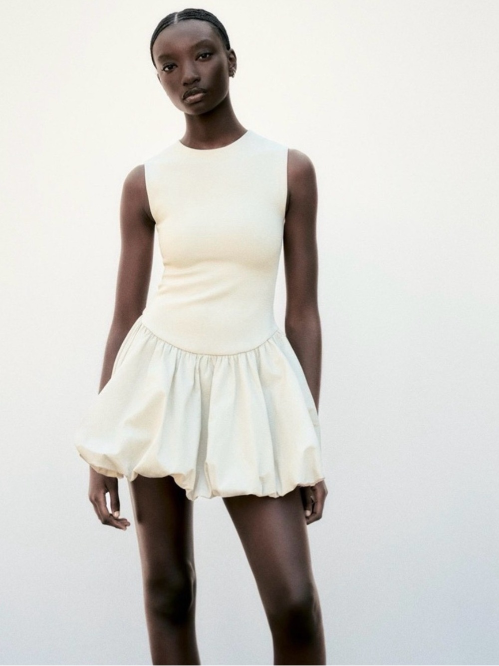 Zara Beige Bubble-Hem Mini Dress